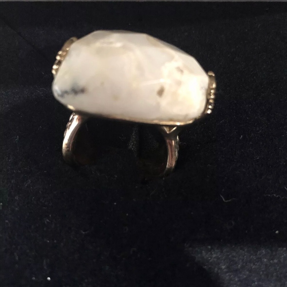 Studio Barse Large Milky Quartz Stone Flecks Of Brown Ring 9 Antiqued Gold Look - Picture 5 of 7